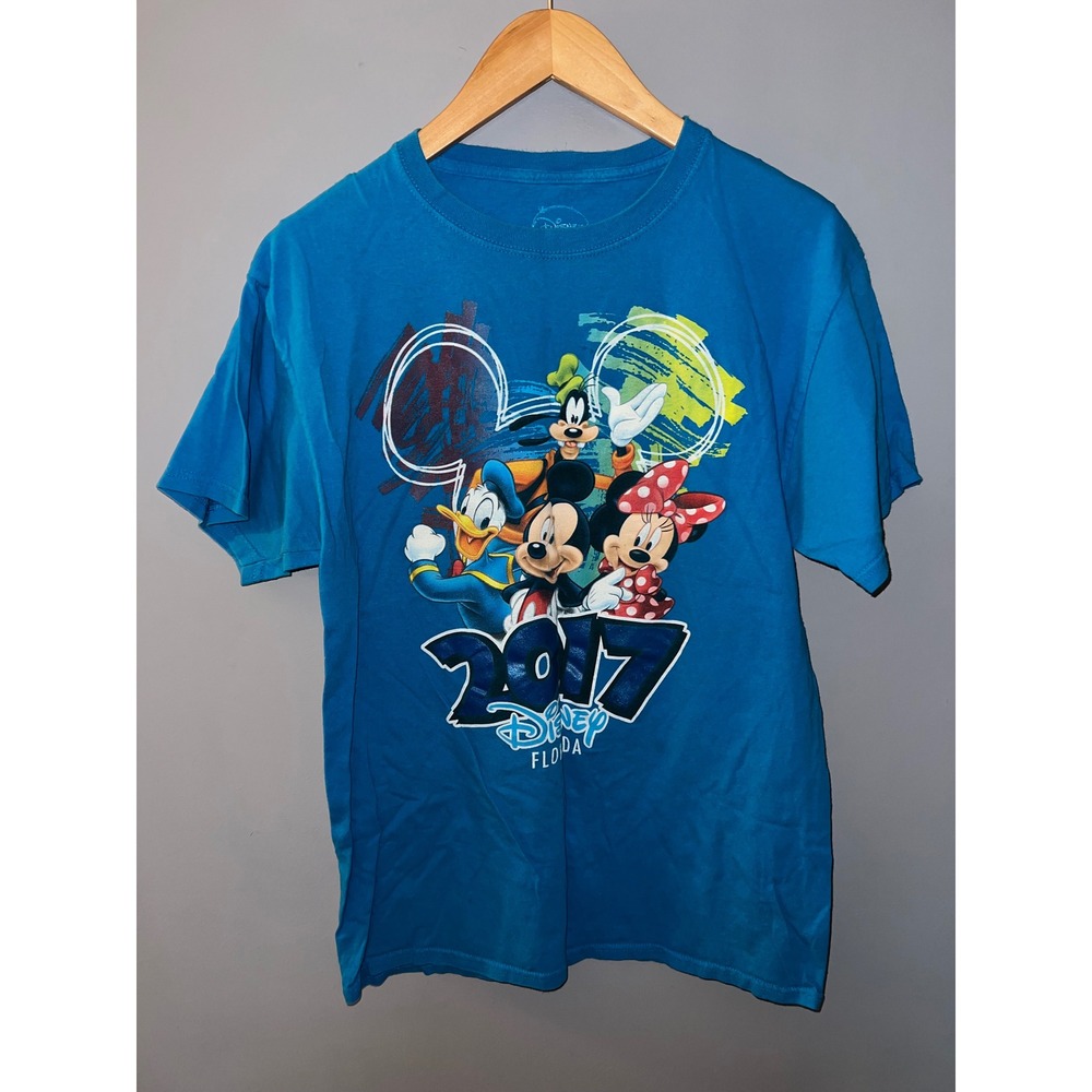 Disney Florida 2017 Mickey Mouse Minnie Donald Goofy Blue Graphic T-Shirt M